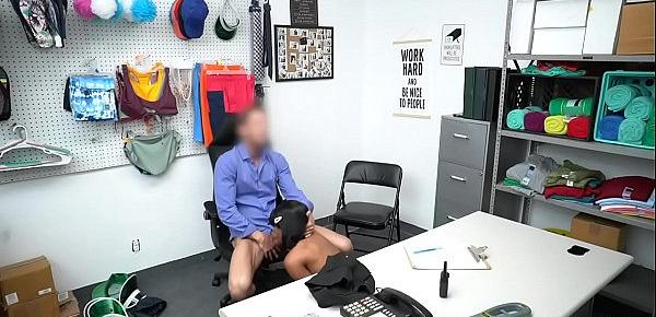  Jenna Fox big tits jiggles and bounce as she gets fucked over the desk by the pervy security officer